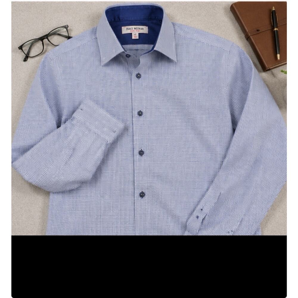 Isaac Mizrahi New York Dress Shirt Men’s 16 Blue Check Button Front